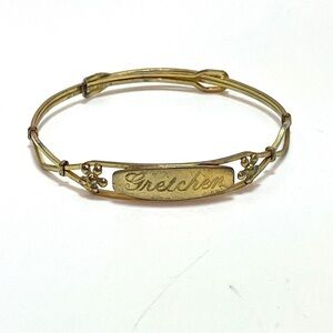 Vintage Adjustable Gold Tone Name Bracelet Gretchen, Mid Century 1950s Jewelry